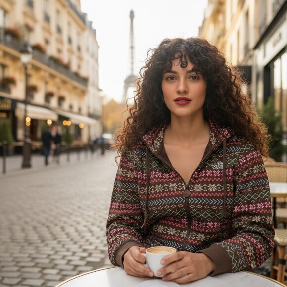 The North Face Tops - The North Face Brown Aztec Snowflake Full Zip Hoodie Size XL